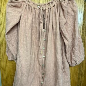 Free People Cork Dusty Pink Stealin' Hearts Button Front Tunic open shoulder Med